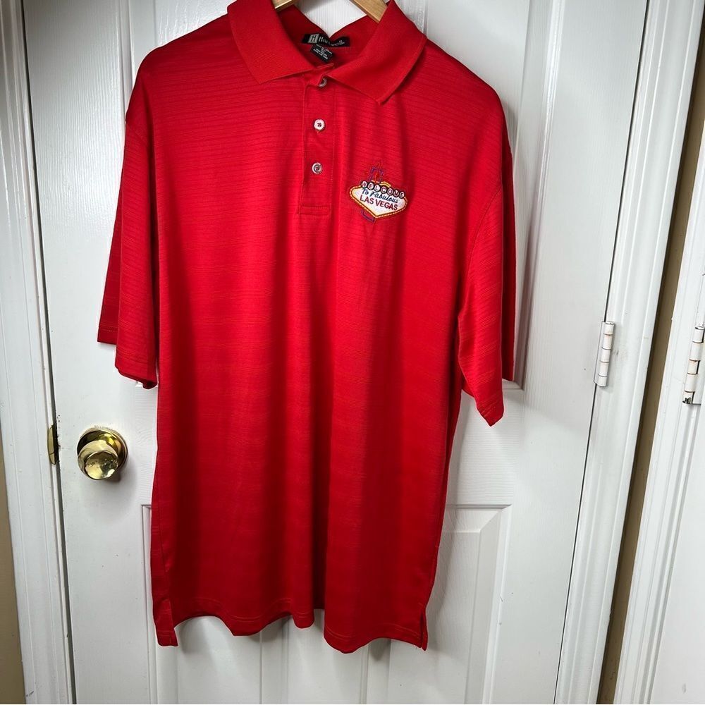 Hartwell Welcome To Las Vegas Sign Men's XL Performance Red Short Sleeve Polo